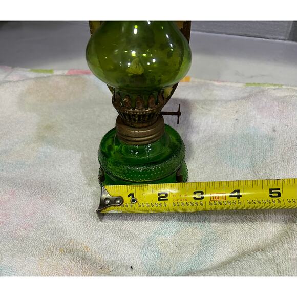 Vintage Stock Mini Oil Lamp with Dark Green Font and Light Green Glass Topper - Picture 6 of 6